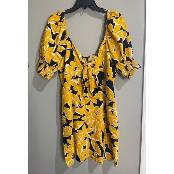 Who What Wear Dresses & Skirts - WHO‎ WHAT WEAR Yellow Floral Linen Blend Mini Dress Size XXL NWT